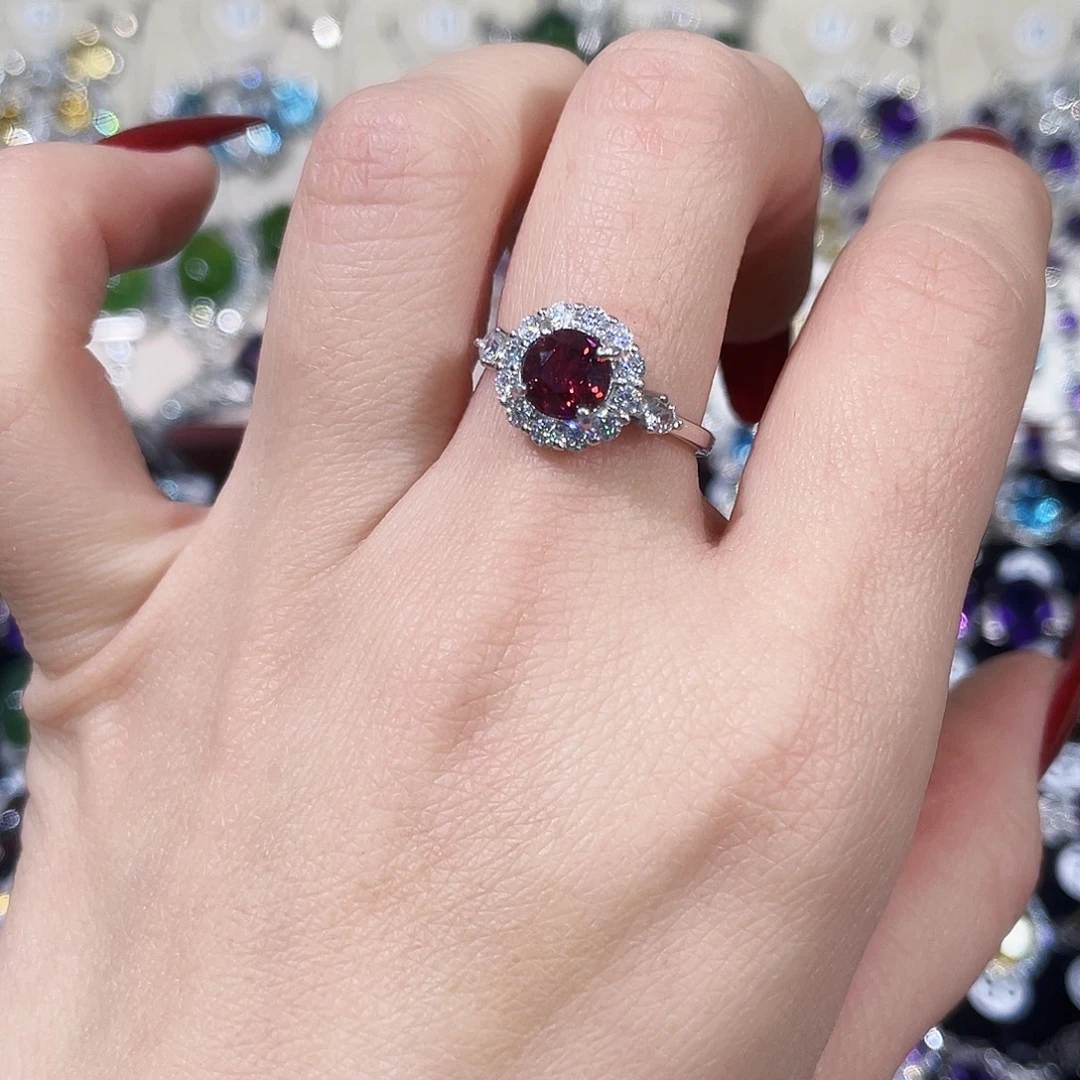 石榴石银S925镶嵌戒指戒指