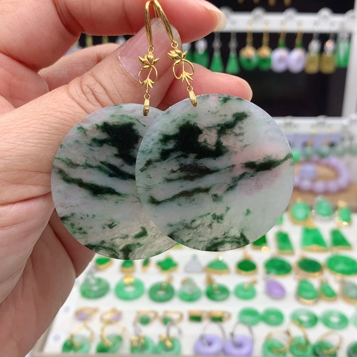 翡翠18K金镶嵌耳饰