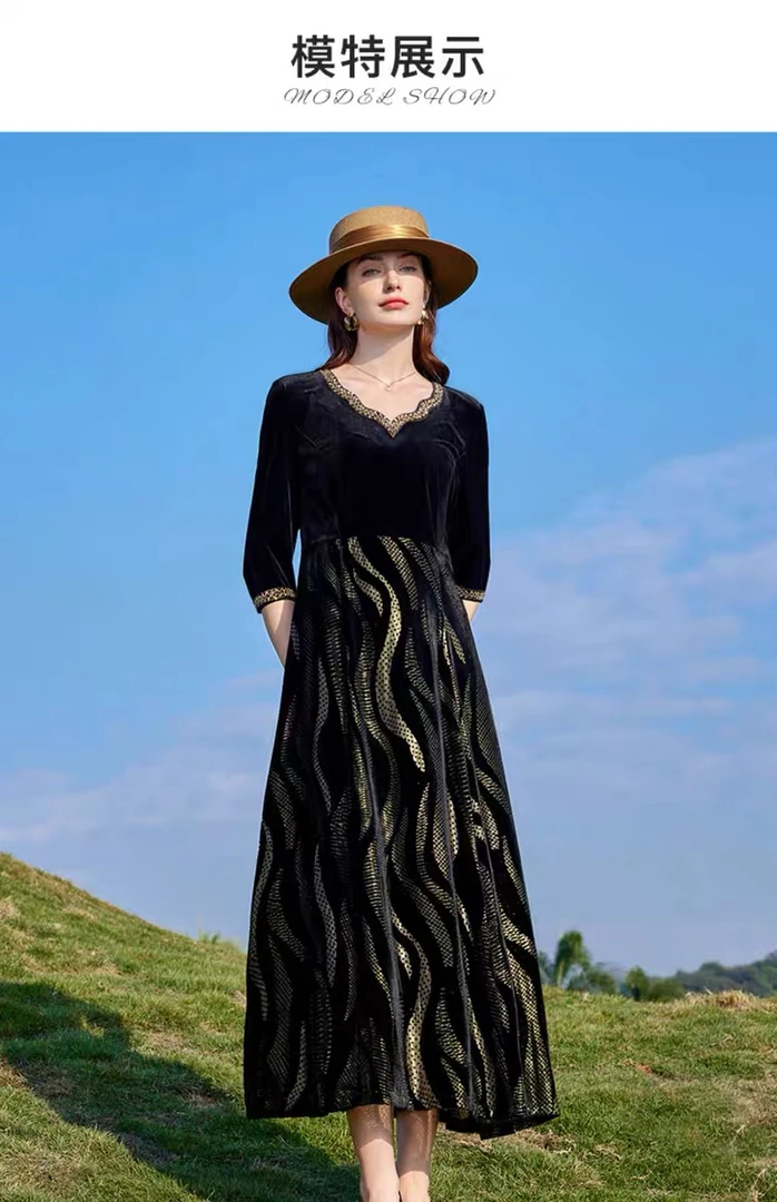 D50188高贵洋气妈妈气质长裙子收腰显瘦中年连衣裙春装2025新款