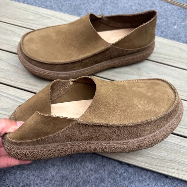 宽头乐福鞋男真皮透气复古一脚蹬2025新款头层牛皮软皮软底皮鞋男