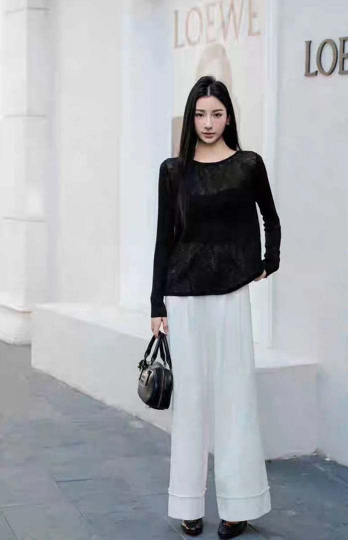 A1325春秋季薄款圆领针织套装黑色针织衫显瘦修身气质网红时尚