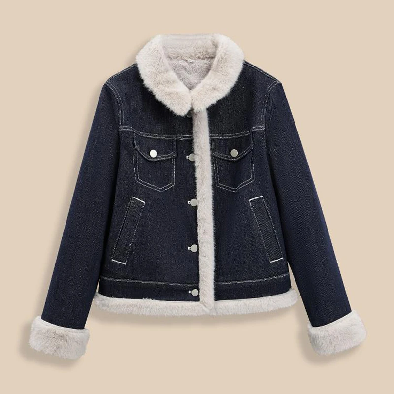 2025冬季新款爆款港式复古通勤百搭时尚加绒加厚牛仔外套