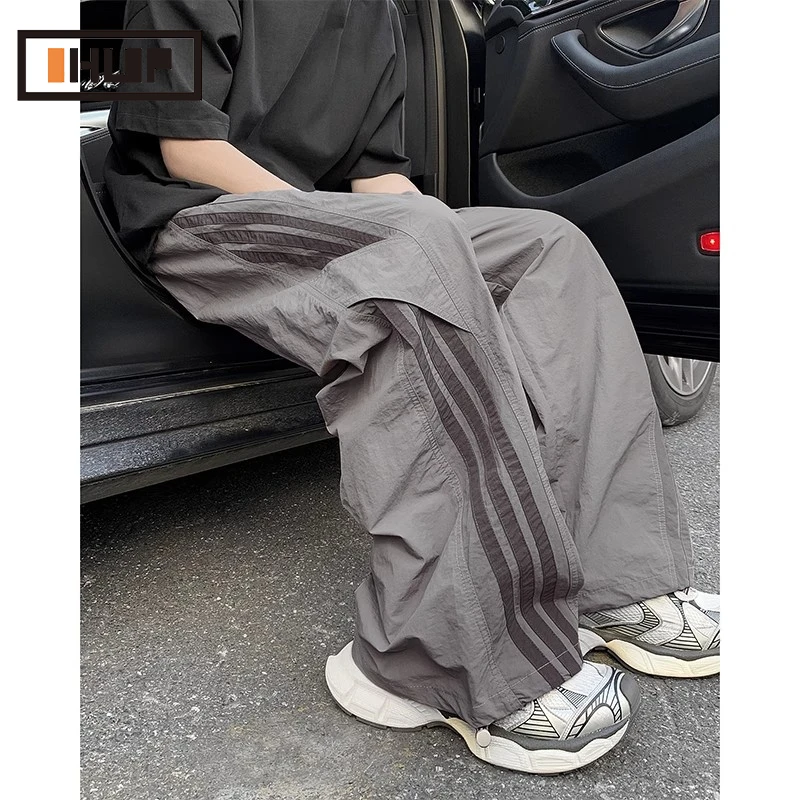 OHUP青少年三条杠休闲裤子男女款宽松男生阔腿裤美式痞帅潮男裤子