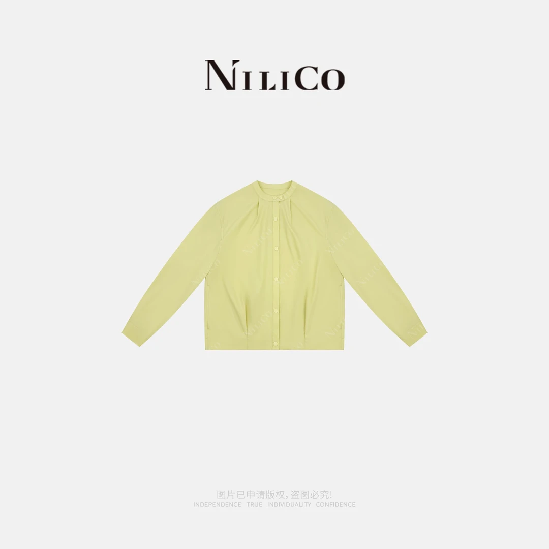 NILICO【简单生活】极简淡雅黄色小立领减龄廓形女外套