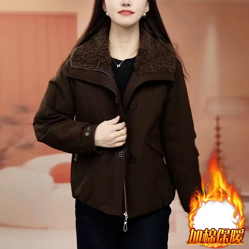 小个子加绒保暖短外套女2025年冬季新款时尚百搭宽松显瘦加厚棉服