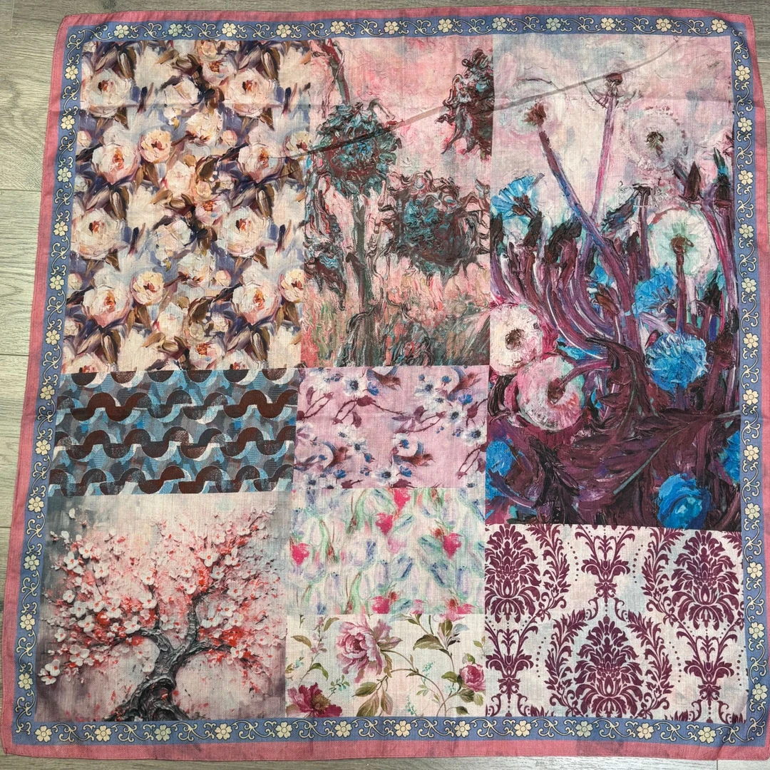 【C63-99 粉色蒲公英】90*90丝毛保暖高端定制国风提花百搭丝巾国风