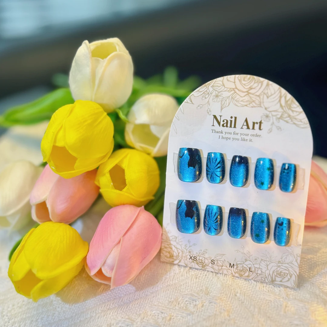 烟花喵喵 中长甲 猫眼显白学生穿戴甲 可反复使用可拆卸送工具包