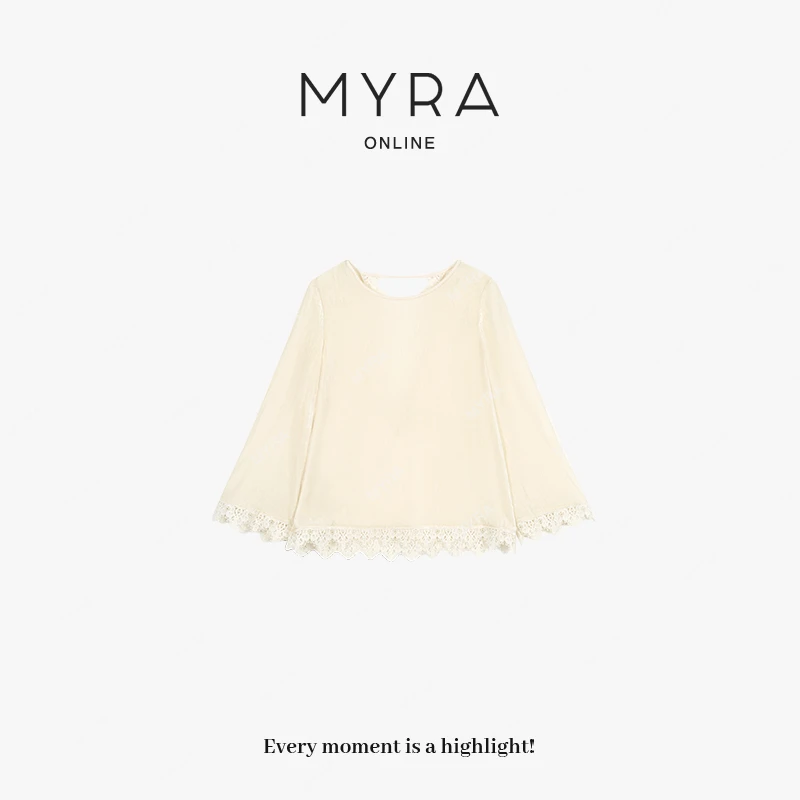 MYRA“独白”法国股线蕾丝丝绒花边后开叉设计长袖上衣XM025180