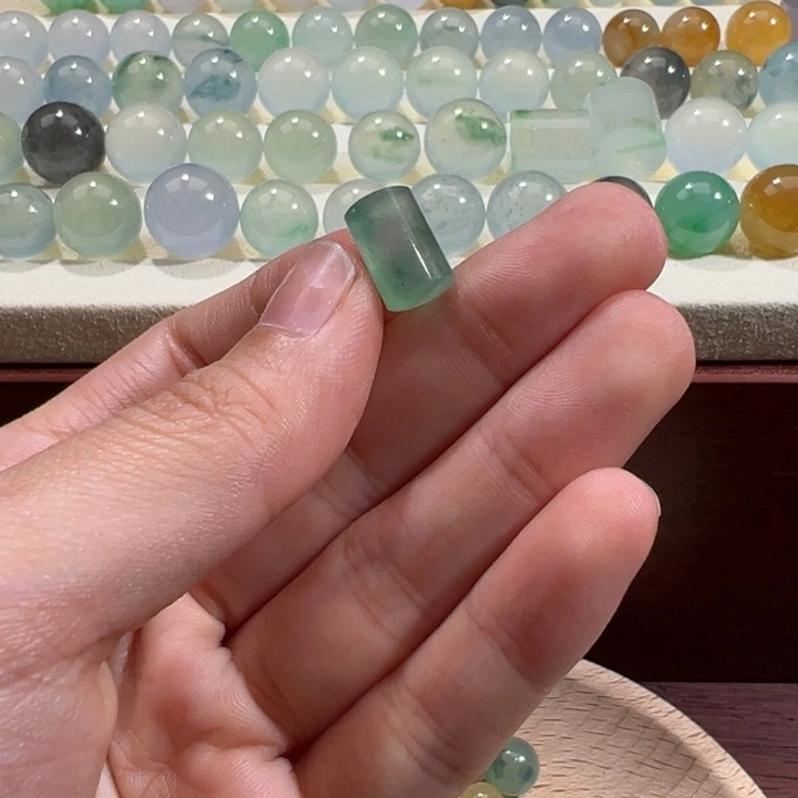 翡翠散珠天然缅甸翡翠A货椭圆桶6.0