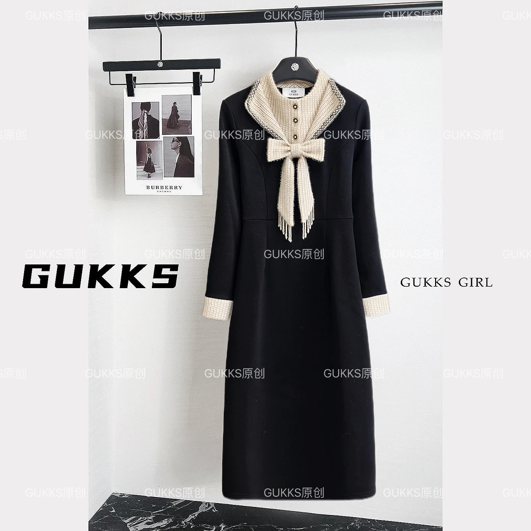 GUKKS/2025新款冬季精致气质加绒显瘦裙GK887