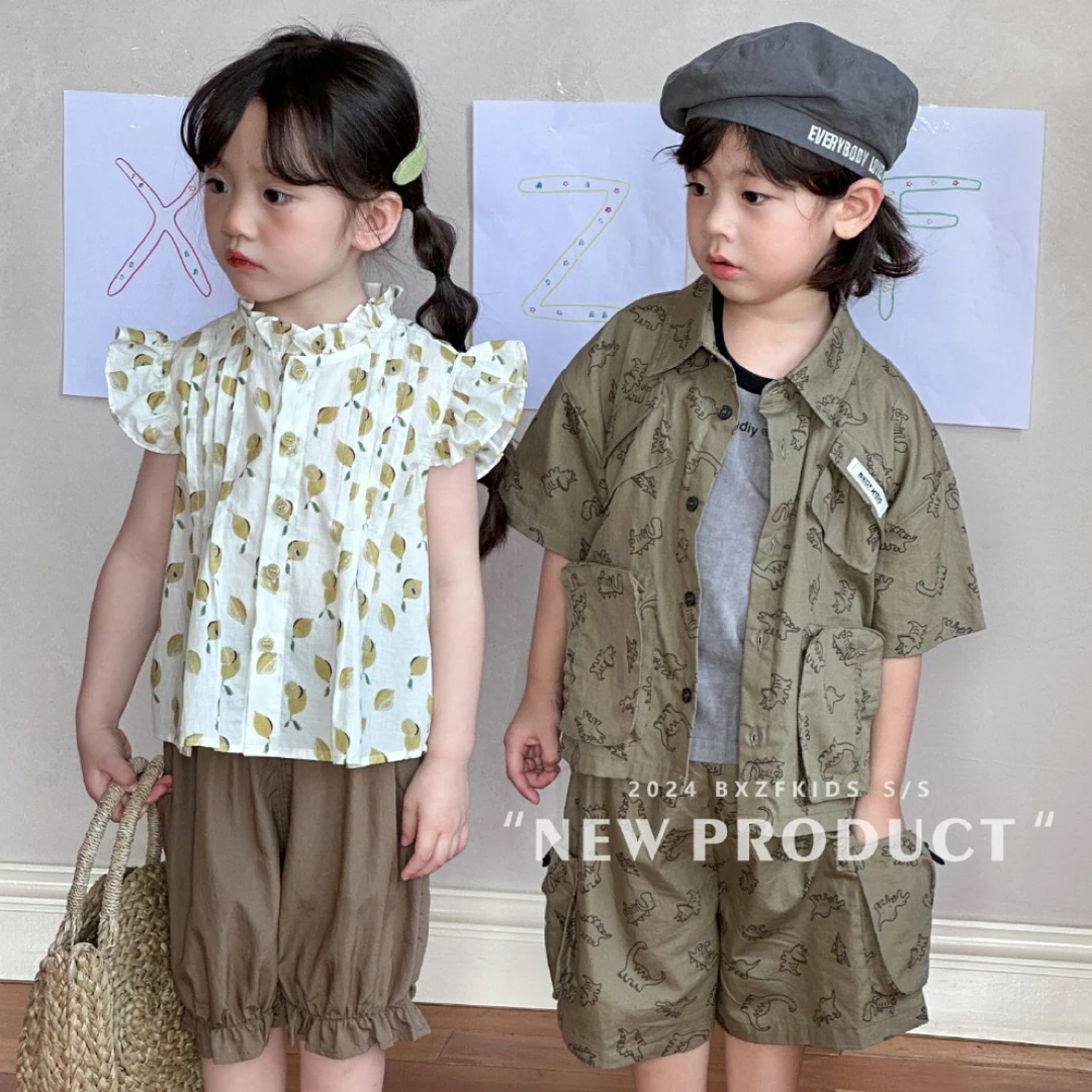 （）男童短袖衬衫套装夏季新款韩版复古洋气时尚夏装