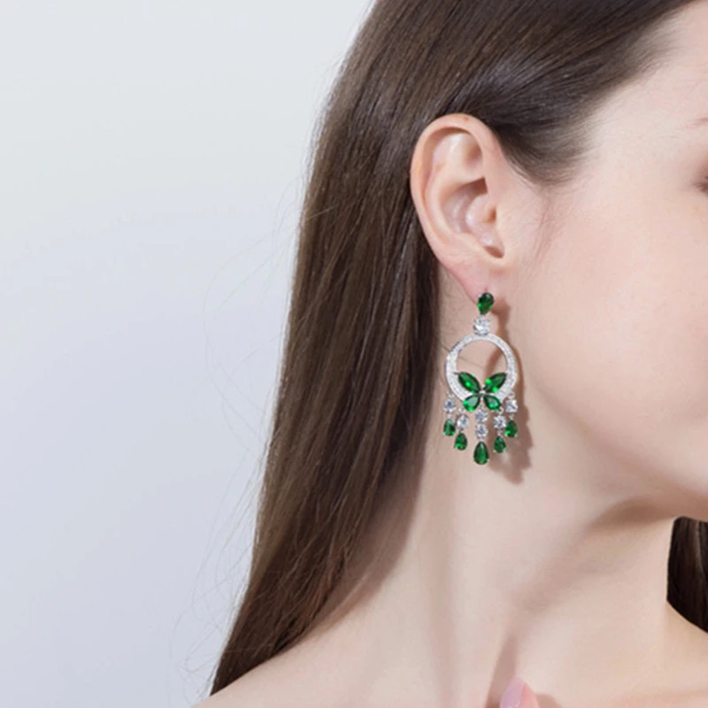 合金锆石耳饰 明星同款高奢耳环夏季夸张百搭耳钉蝴蝶锆石流苏女