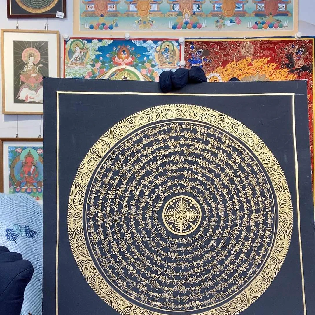 装裱画纯手绘唐卡30厘米左右六字真言