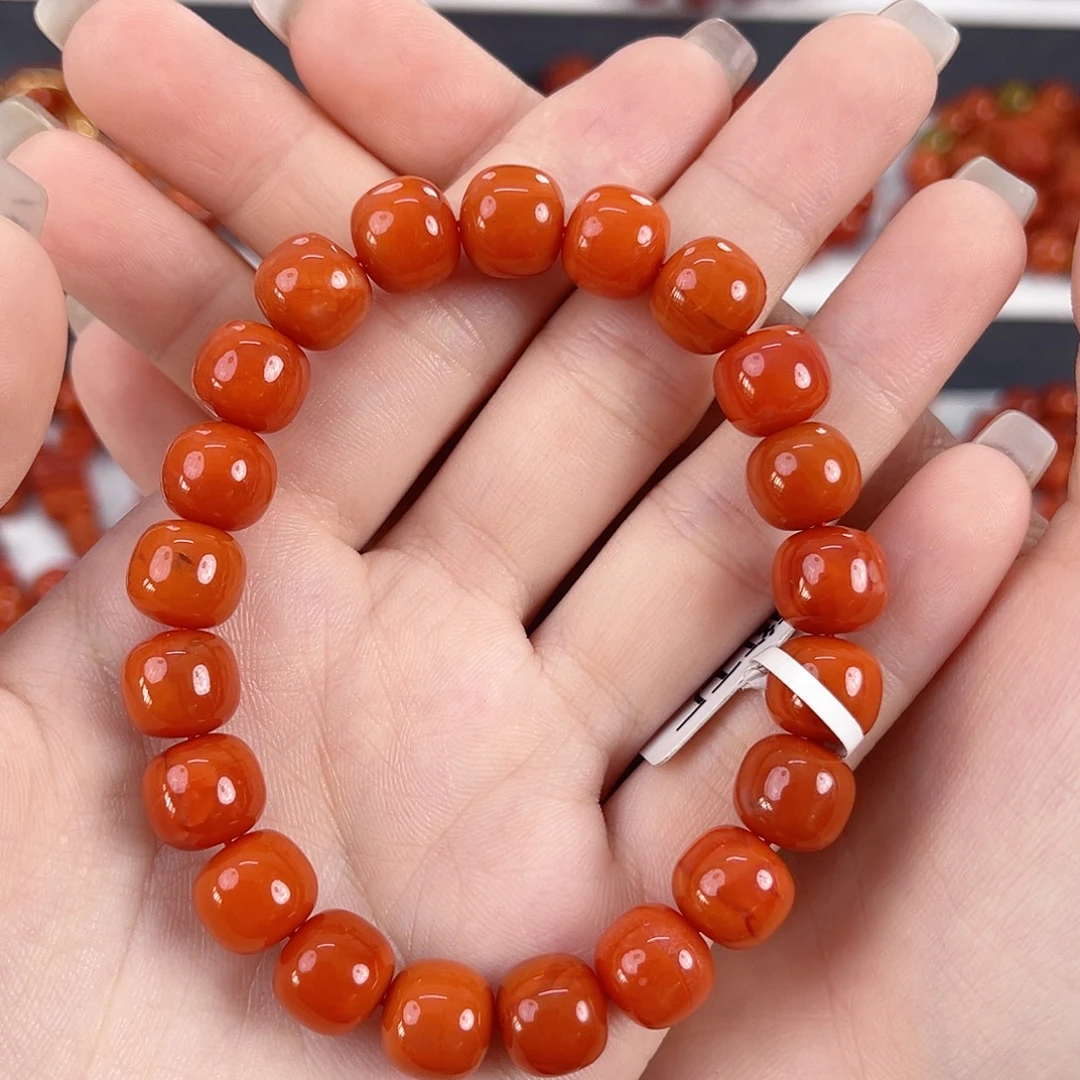 南红玛瑙未镶嵌瓦西柿子红满肉10mm手串