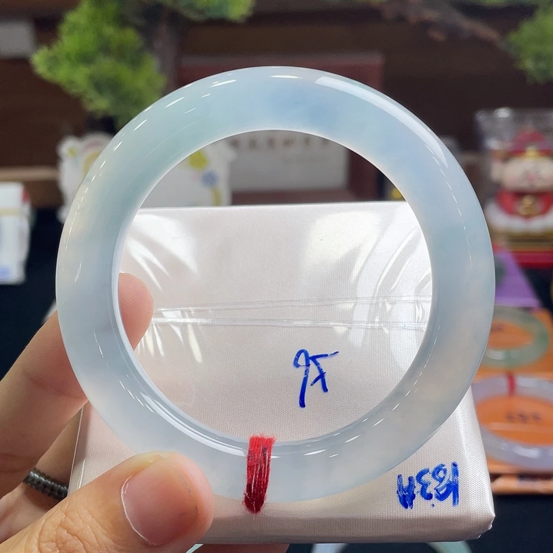 翡翠手镯未镶嵌20号 56+圆条 毕业级天空蓝