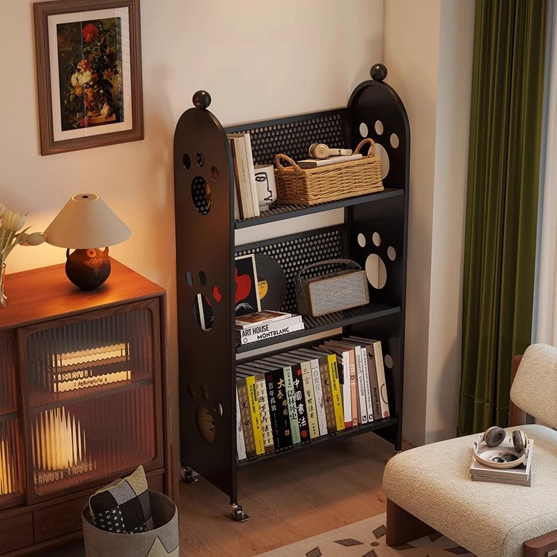 可移动卧室书架铁艺落地置物架带轮网红创意书本杂物收纳储蓄架子