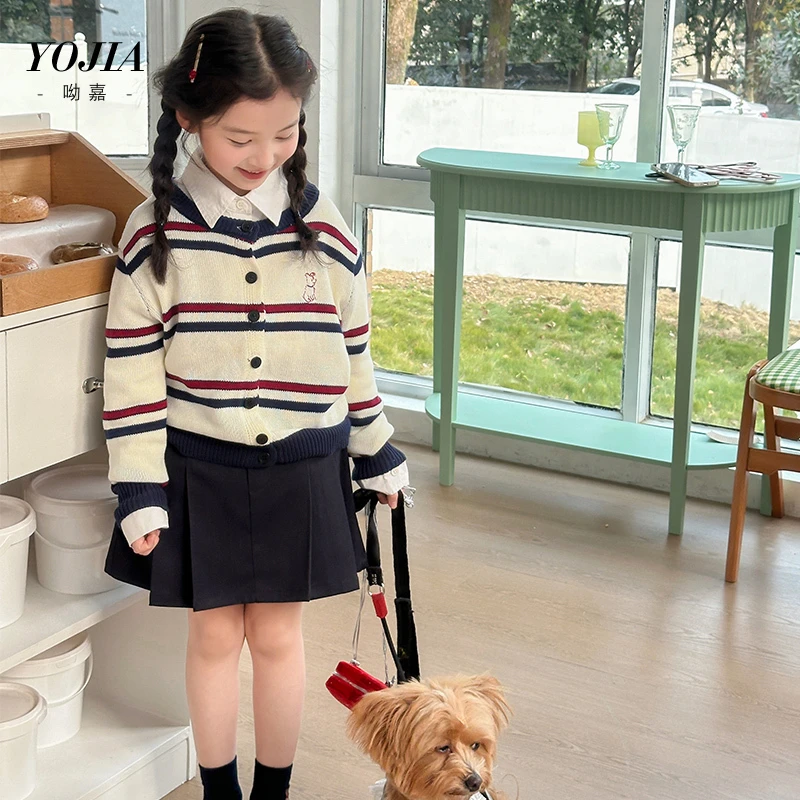 YOJIA女童毛衣春秋2025新款洋气时髦全棉针织开衫儿童衬衫春季薄