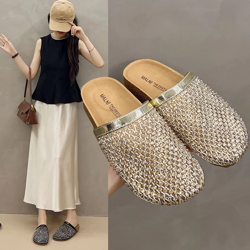 一脚蹬时尚气质网红小香风包头凉拖鞋女厚底勃肯2025新款镂空防滑