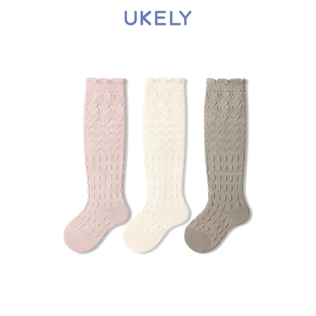 优可力婴儿长筒袜儿童过膝袜棉a类春秋季女宝宝袜子冬纯色棉袜