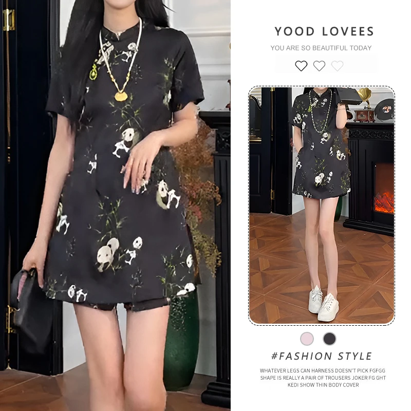 2026夏季新款小众不撞款独特超好看新中式粉色熊猫印花两件套女