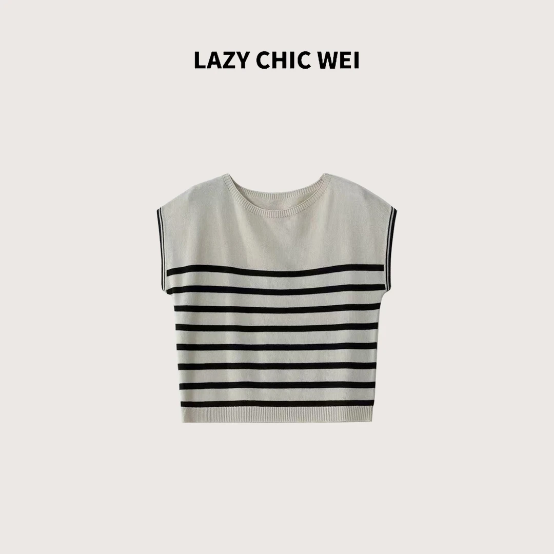 WEI 莱赛尔亚麻混纺极简法式遮肉条纹坎肩 2501SSZ20067