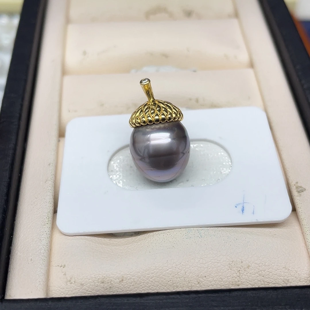 海水珍珠银S925镶嵌颈饰香芋紫螺纹吊坠13.2mm