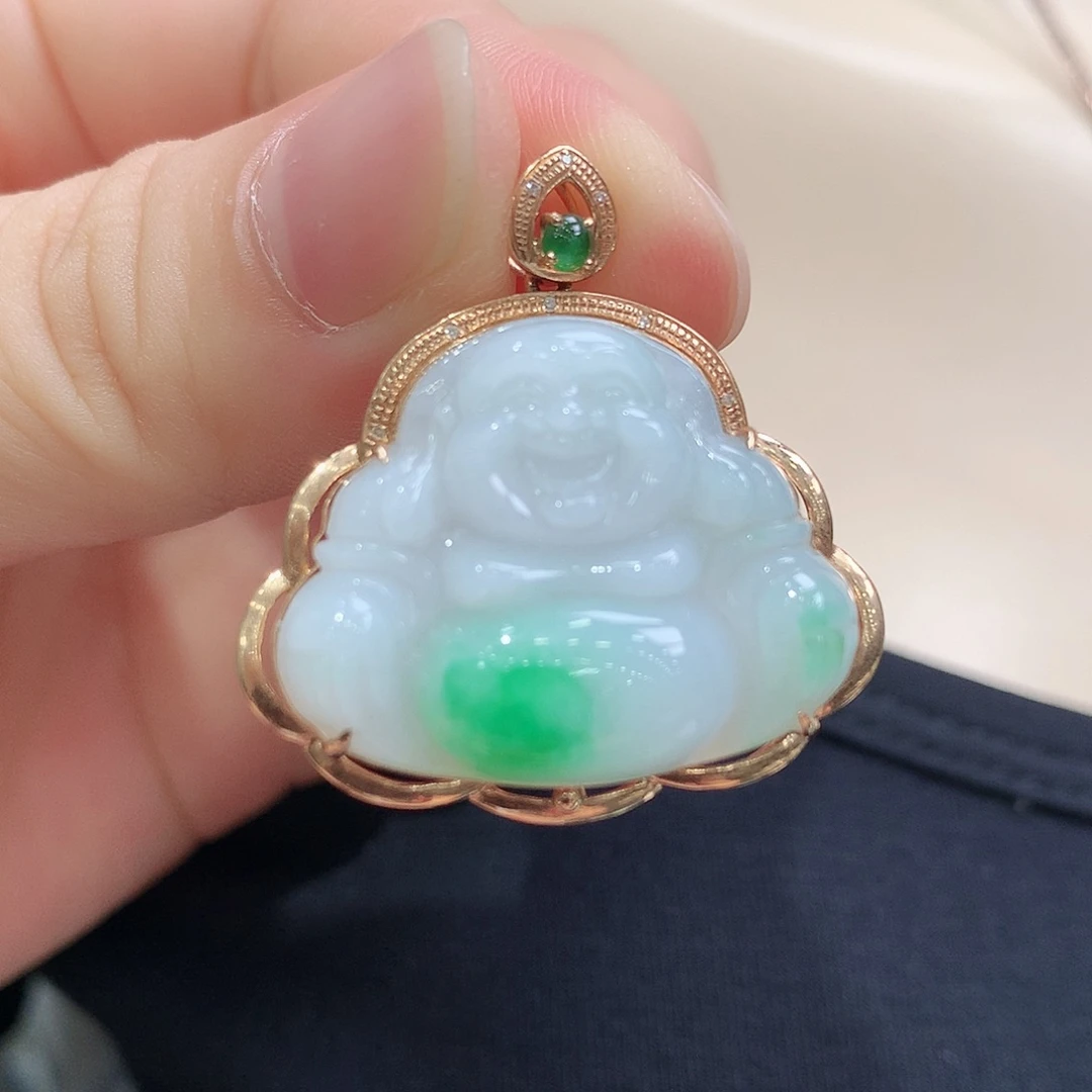 颈饰18K金镶嵌翡翠佛公