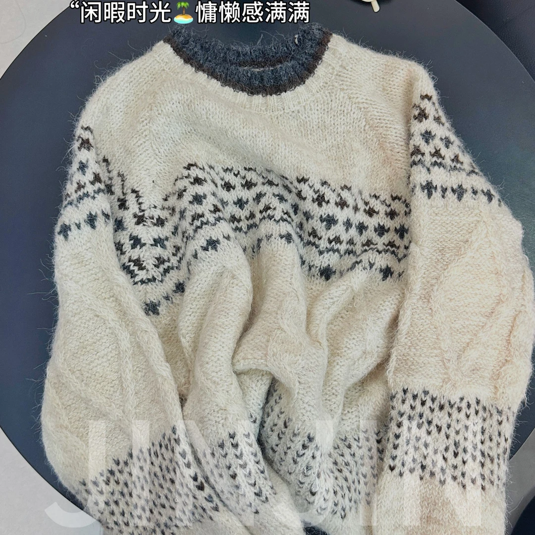 【新西兰羊毛】闲暇时光 软糯复古宽松套头韩系加厚针织外套上衣143