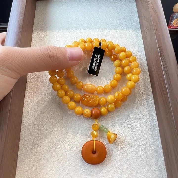 蜜蜡未镶嵌手链7.5mm蜜蜡手串