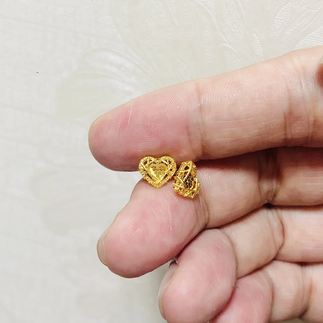 足金999花丝龙鳞爱心耳钉弯钩时尚仙女闪亮