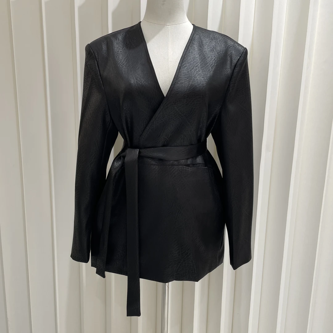 1010丝滑蛇纹薄款宽松飘带外套