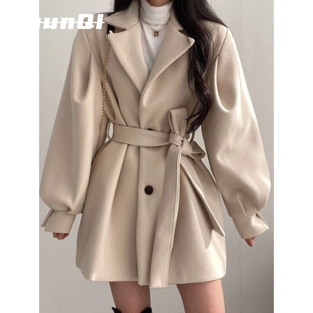 淳启收腰短款大衣女新款秋冬小个子中长款风衣高级感毛呢外套潮流