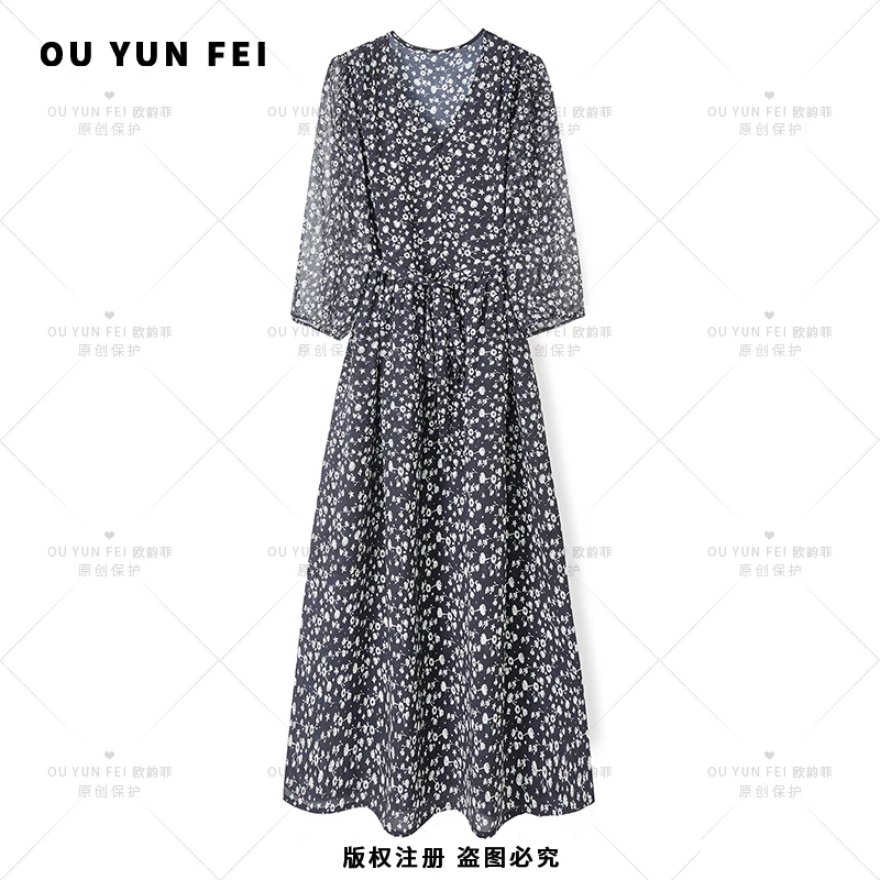 气质显瘦连衣裙女新款高级感穿搭时尚洋气印花长裙XY1219
