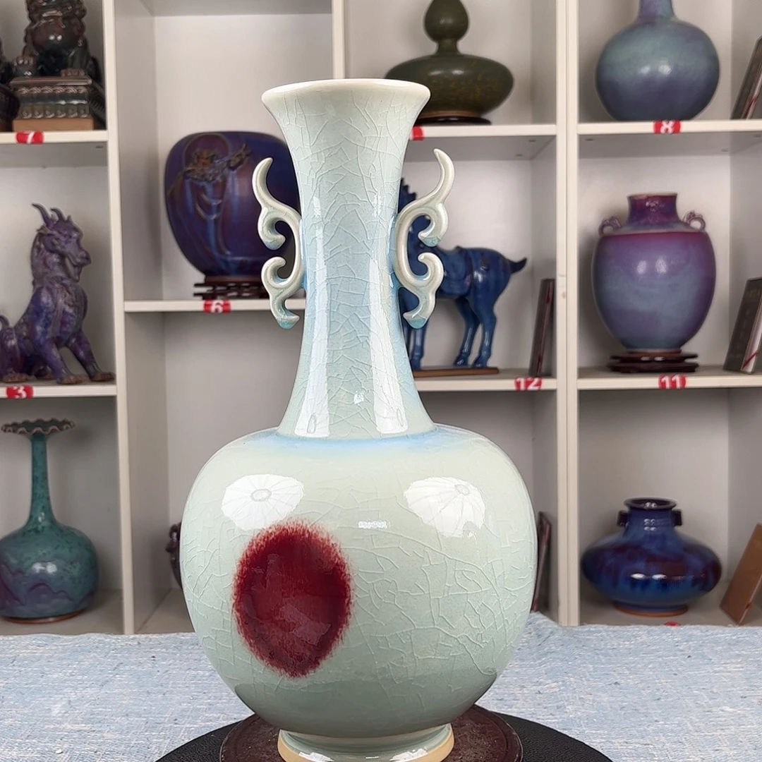 瓷片摆件……凤耳瓶……无礼盒