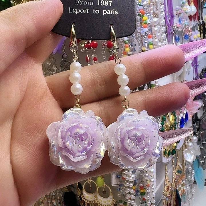 纯铜锆石合金花花耳饰