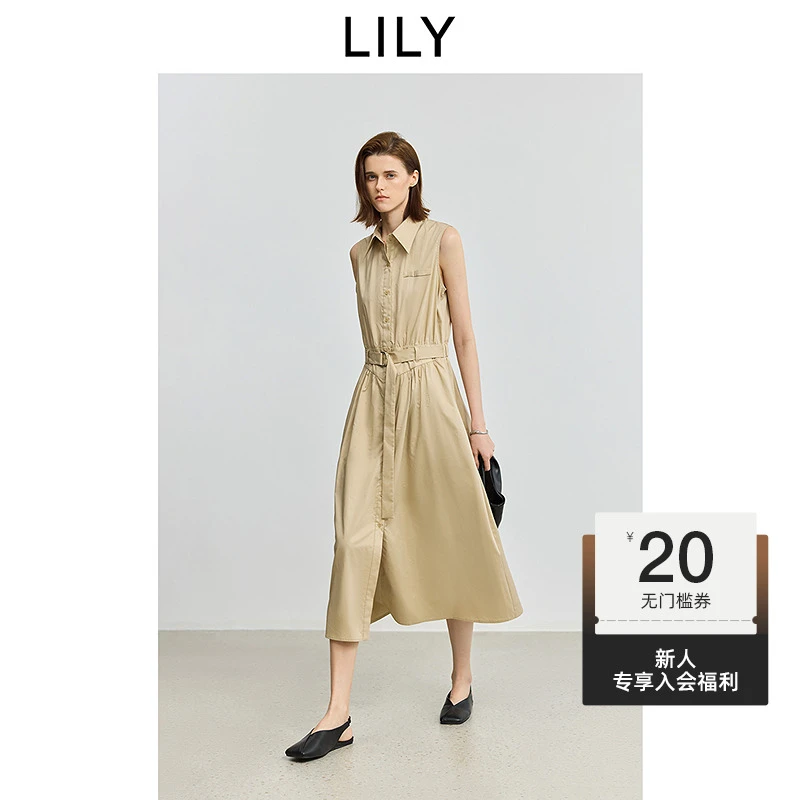 【一秒入夏】LILY2025夏季新款全棉老钱风衬衫领连衣裙125219C7E14