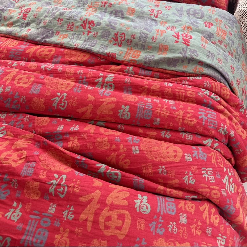 百福绿色加厚柔软多功能八层双层纱加长单人床单花色全棉提花纱布