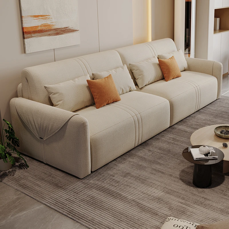 奶油风免洗布艺多功能沙发大小户型客厅直排电动折叠两用沙发床