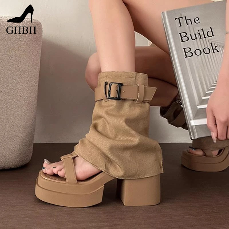 【明星同款】裤管靴子凉鞋女2025夏季新款厚底甜酷风防水台凉靴短靴