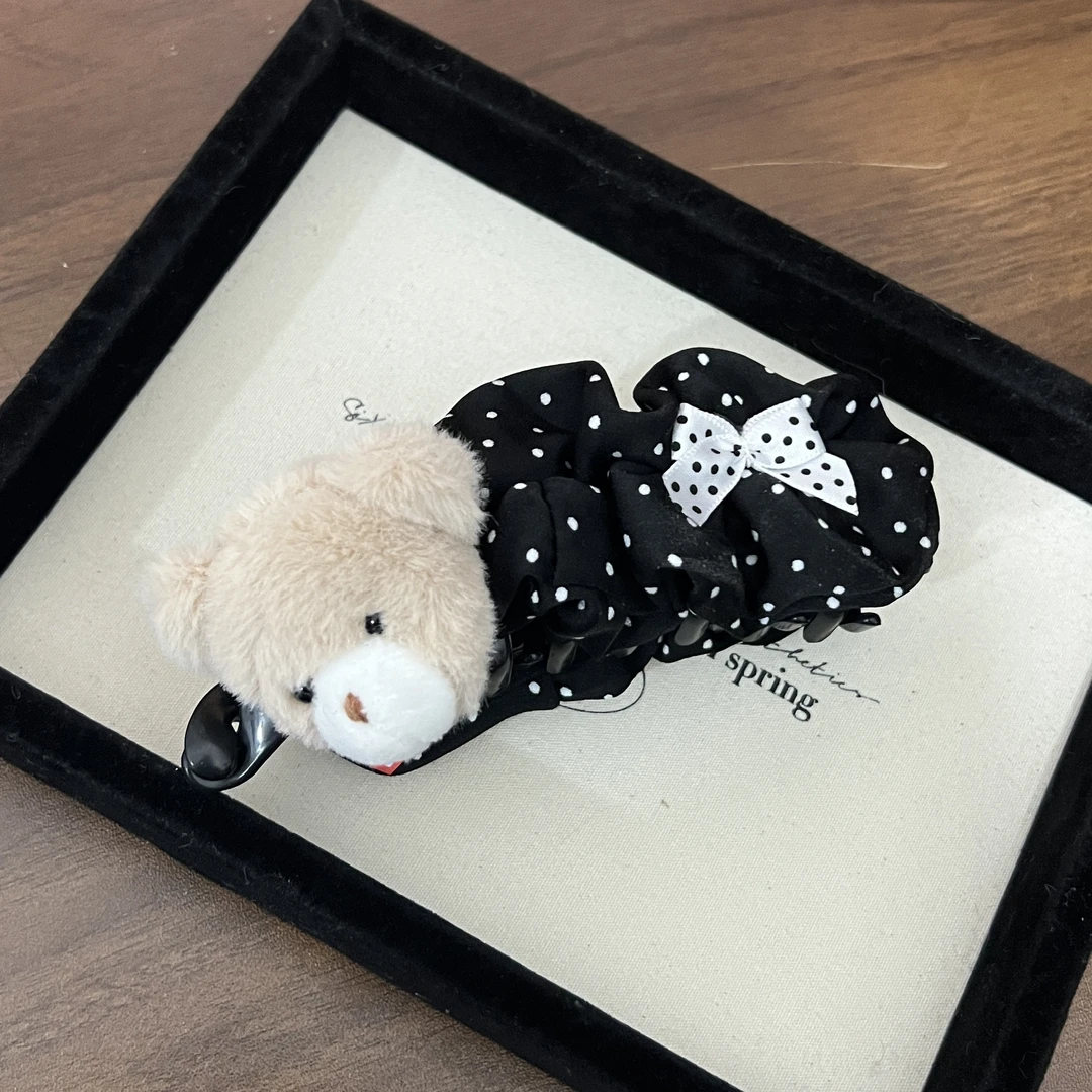 超萌小熊~秋冬新款波点大号香蕉夹可爱夹子百搭少女心发饰头饰