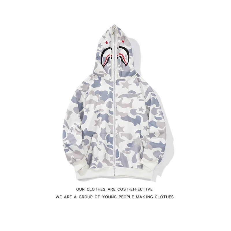 ins时尚重磅鲨鱼头春秋开衫男女情侣长袖百搭宽松连帽卫衣外套潮