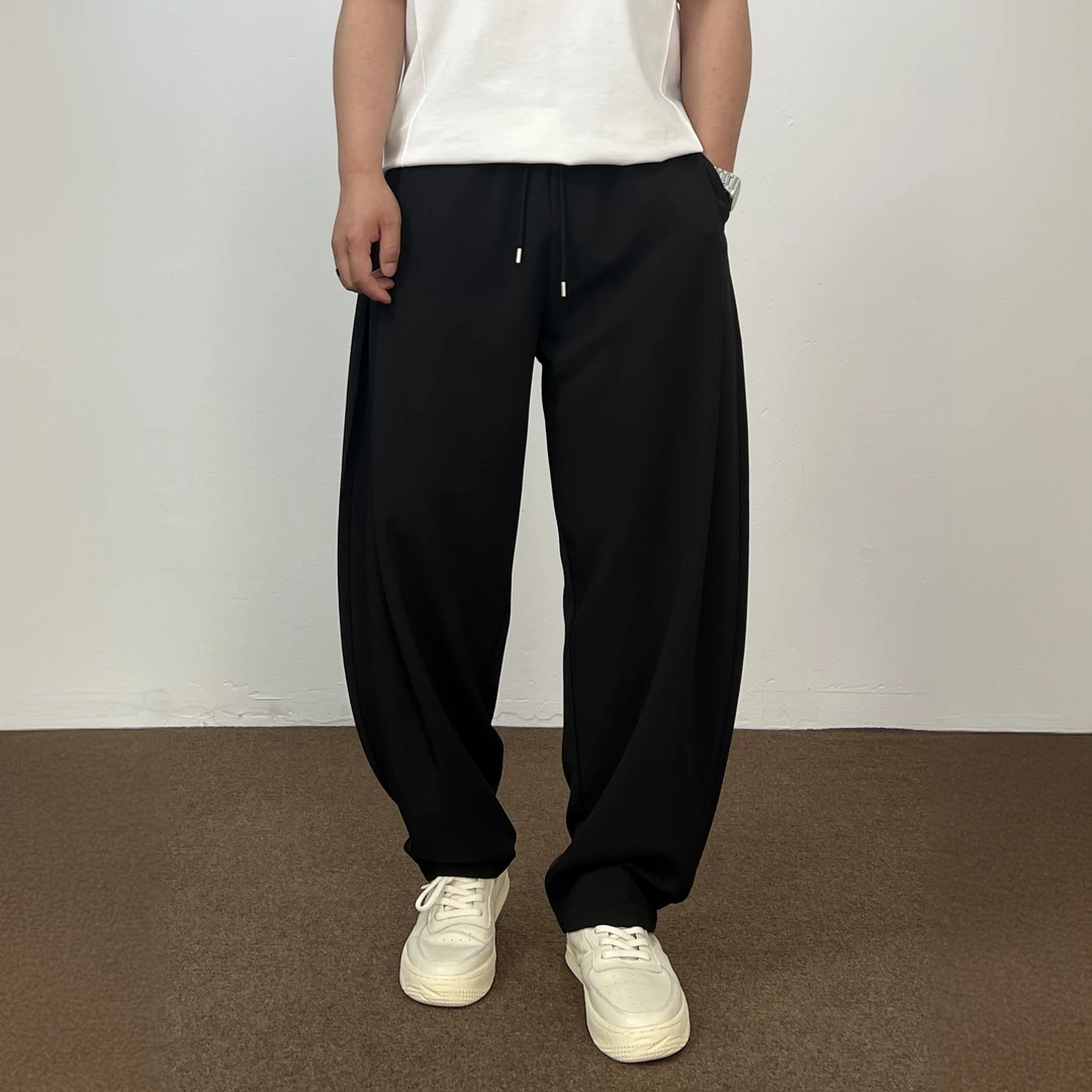 「松禾」炎夏新品薄款垂感软糯纯色抽绳阔腿宽松弯刀哈伦休闲裤男裤