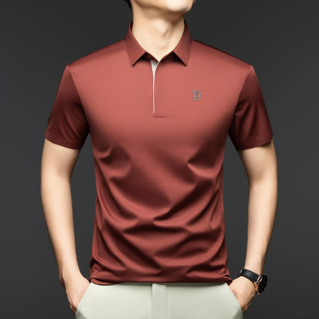 奥莱撤柜【专柜正品】夏季桑蚕丝无痕短袖t恤男商务透气舒适POLO衫