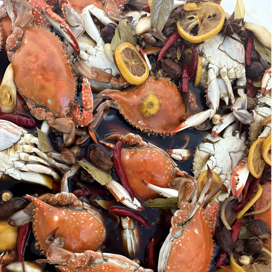 熟醉蟹（花雕熟醉梭子蟹/潮汕鲜卤红膏蟹）顶盖肥大连冷水蟹