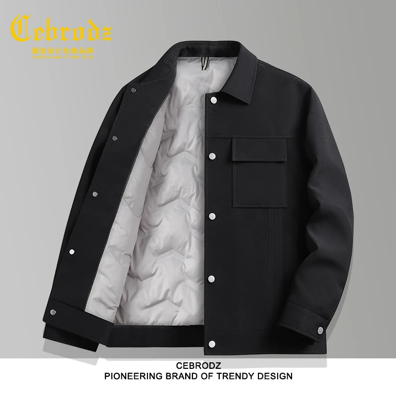 法国Cebrodz新款秋冬季白鸭绒轻薄羽绒服男士工装夹克潮牛仔外套