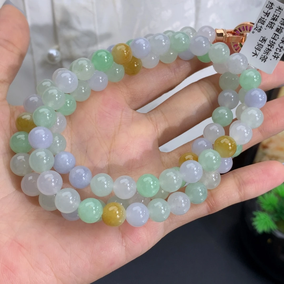 翡翠未镶嵌手串卡8冰胶多宝项链