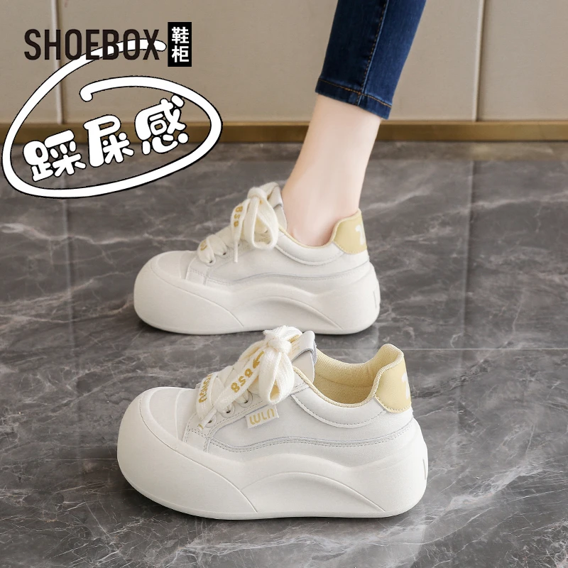 达芙妮旗下丑萌面包鞋女2025新款厚底小白鞋女百搭大头运动板鞋