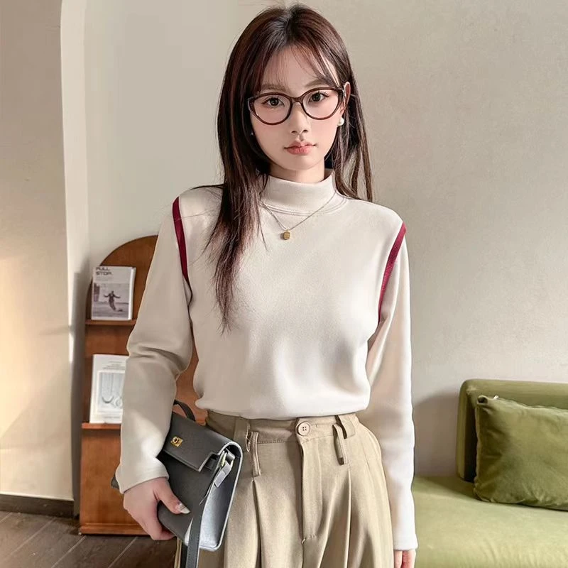 193  新款羊毛蚕丝加绒打底衫重磅加厚款女士内搭上衣