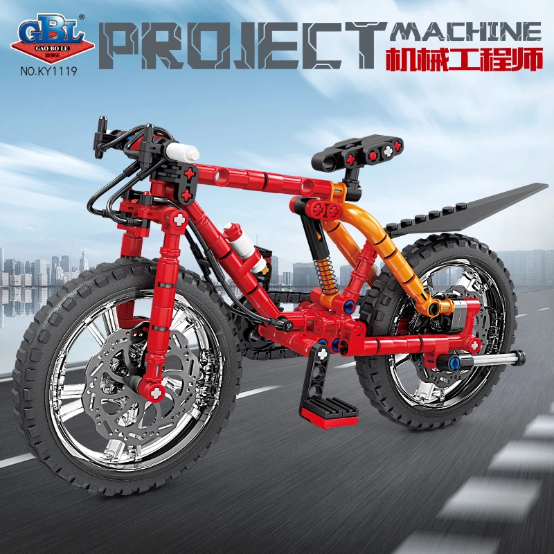 开智积木高博乐积木山地自行车模型摆件仿真车模男孩益智拼装玩具