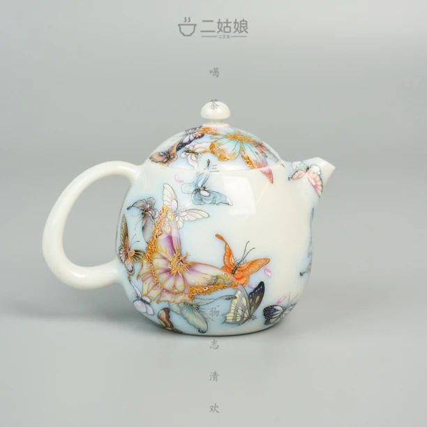 艺林堂藏珍系列叠晶彩迷梦蝶小龙蛋壶景德镇全手工茶具165ml